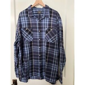 Jach's Blue Plaid Cotton Linen Blend Long Sleeve Button Up Shirt - Men's 2XL